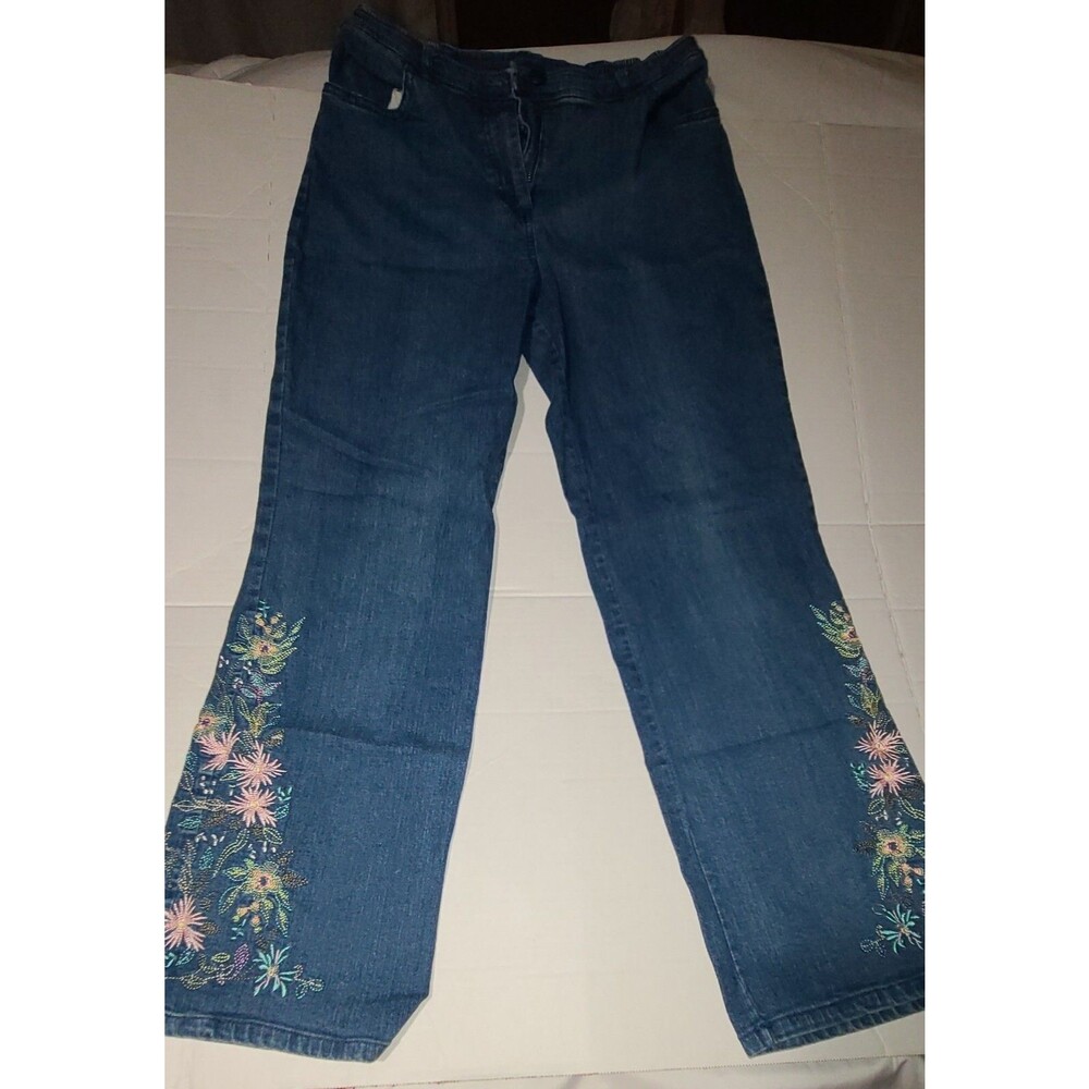 Y2K Denim & Company Juniors Small Jeans Wide Leg Floral Embroidered Petite VTG
